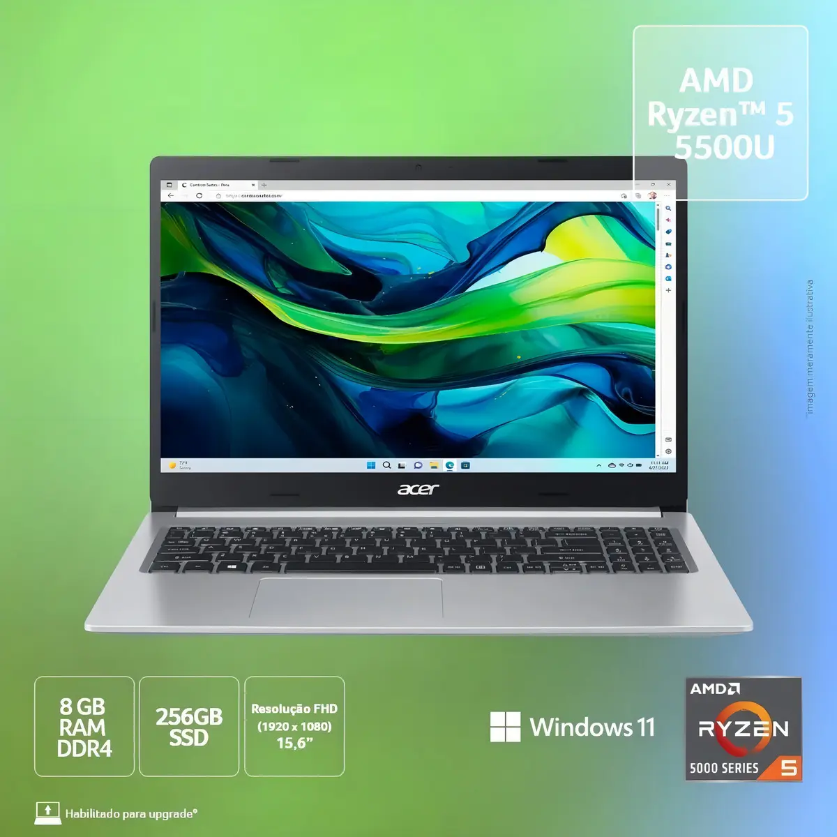 Notebook Acer Aspire 5 A515-45-R5AT AMD Ryzen 5 5500U 15.6" 256GB SSD 8GB RAM Windows 11